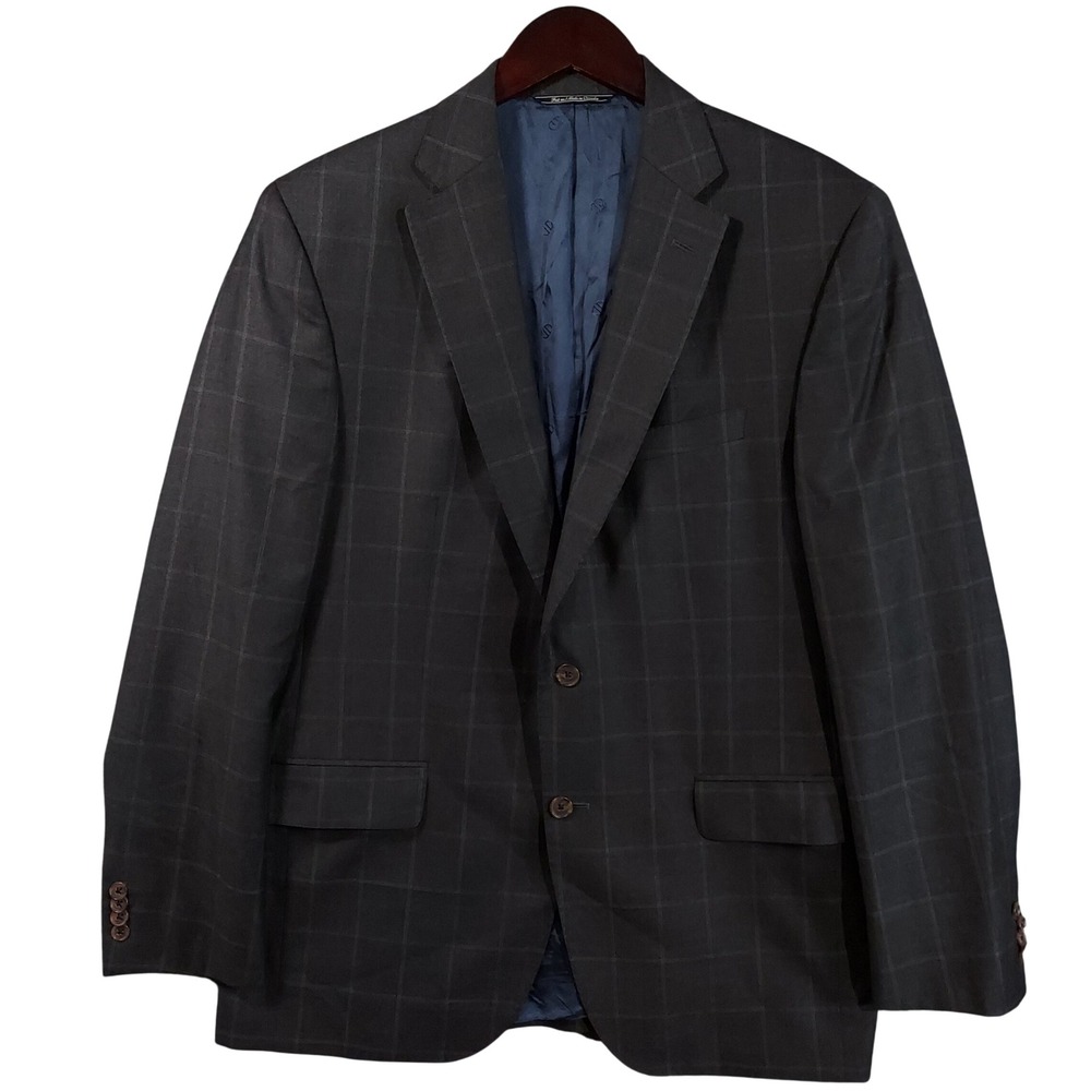 David Donahue Sport Coat Mens 42R Charcoal Grey Windowpane Plaid Wool Ryan CT